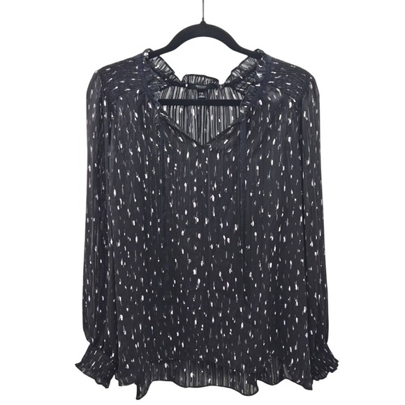 Simply Vera Vera Wang Black Silver Metallic Pleated Blouse PXL - Picture 1 of 13